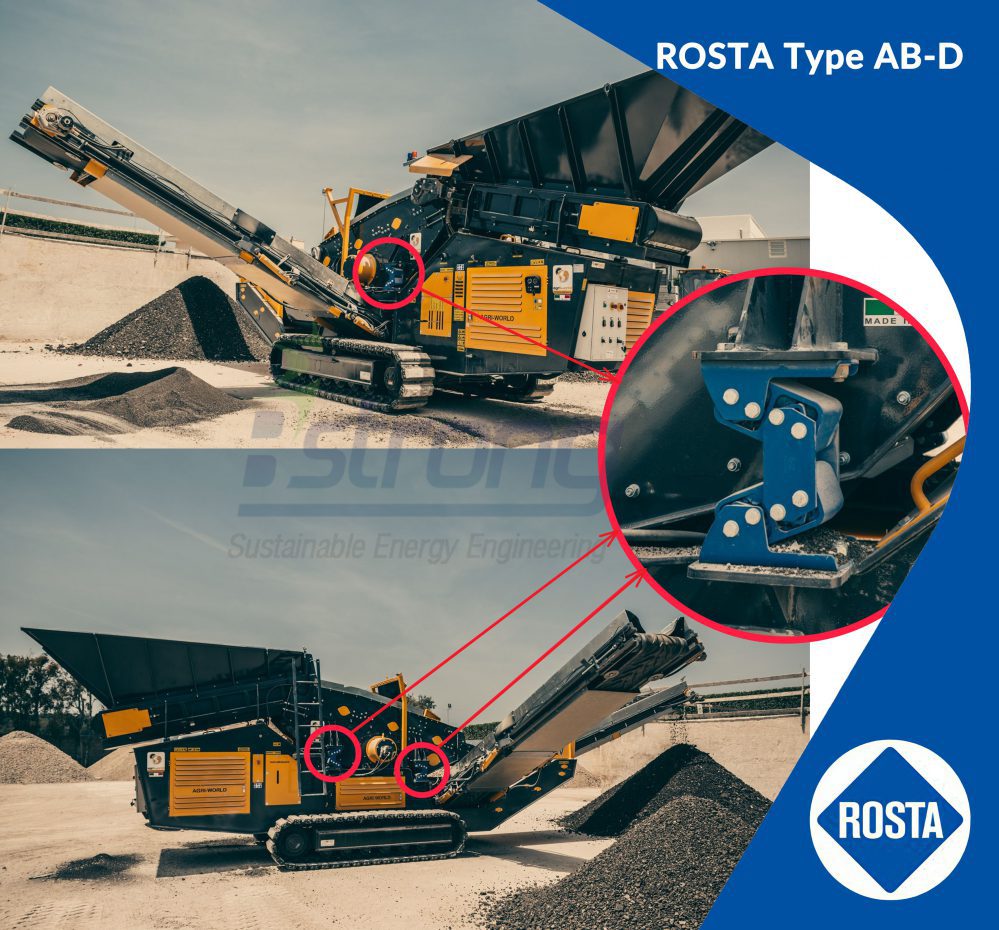 ROSTA AB-D ứng dụng giảm chấn chống, rung trên máy nghiền đá, băng tải máy nghiền đá, giảm chấn chống rung trên máng vận chuyển vật liệu